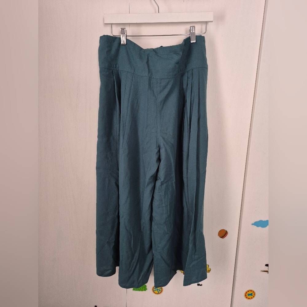 Gudrun Sjoden Teal Wide Leg Linen-Blend Pants - Picture 4 of 6